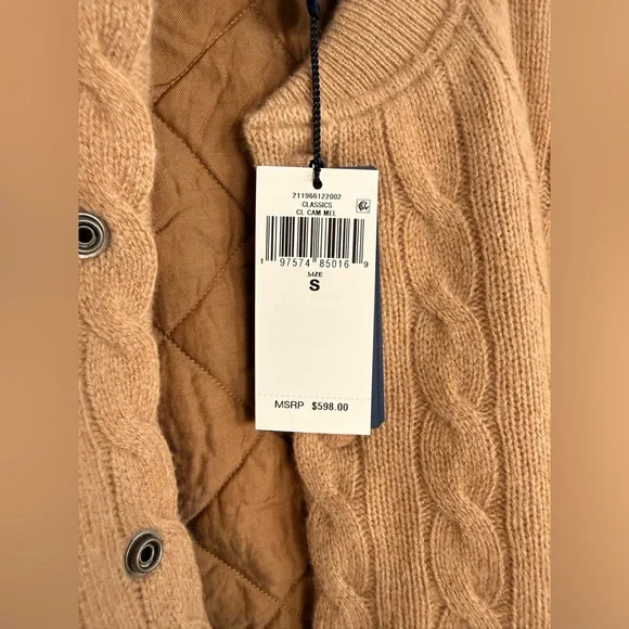 NWT Ralph Lauren - Cable-knit wool-cashmere bomber jacket, size Small, in Camel - Picture 10 of 12